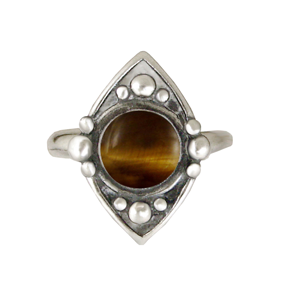 Sterling Silver Gemstone Ring With Tiger Eye Size 10